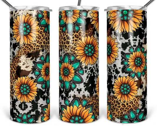 20oz- Gem Leopard Sunflower - 1