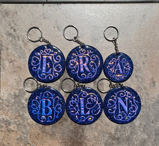 Nerdy Chick Creations - Blue monogram keychain - 1