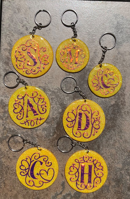 Nerdy Chick Creations - Yellow monogram keychain  - 1